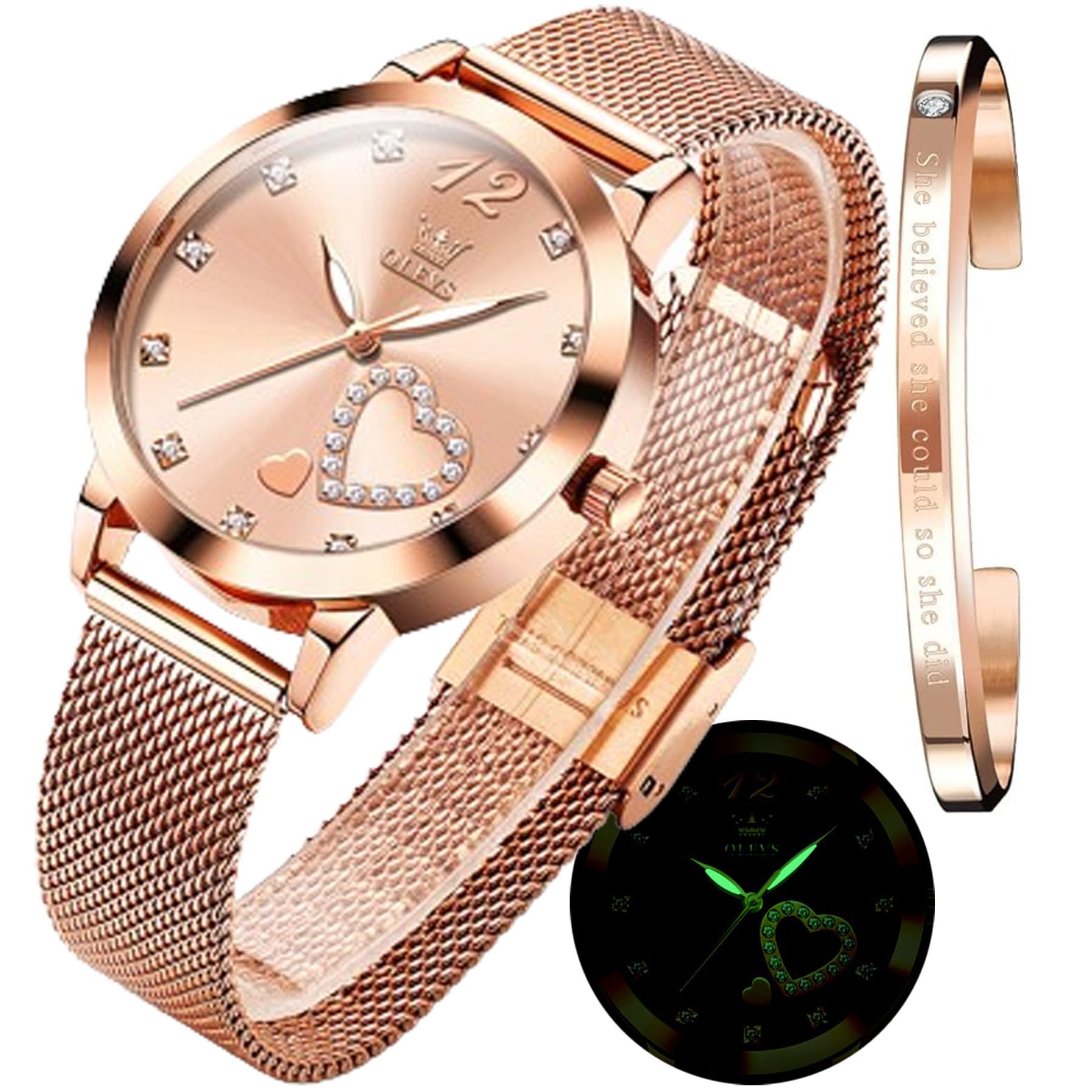 OLEVS Femmes Montres Luxe Or Rose Femmes Ultra - Mince Montre légère en Acier Inoxydable Mesh Montre - Bracelet élégant étanche pour Femmes avec Bracelet réglable