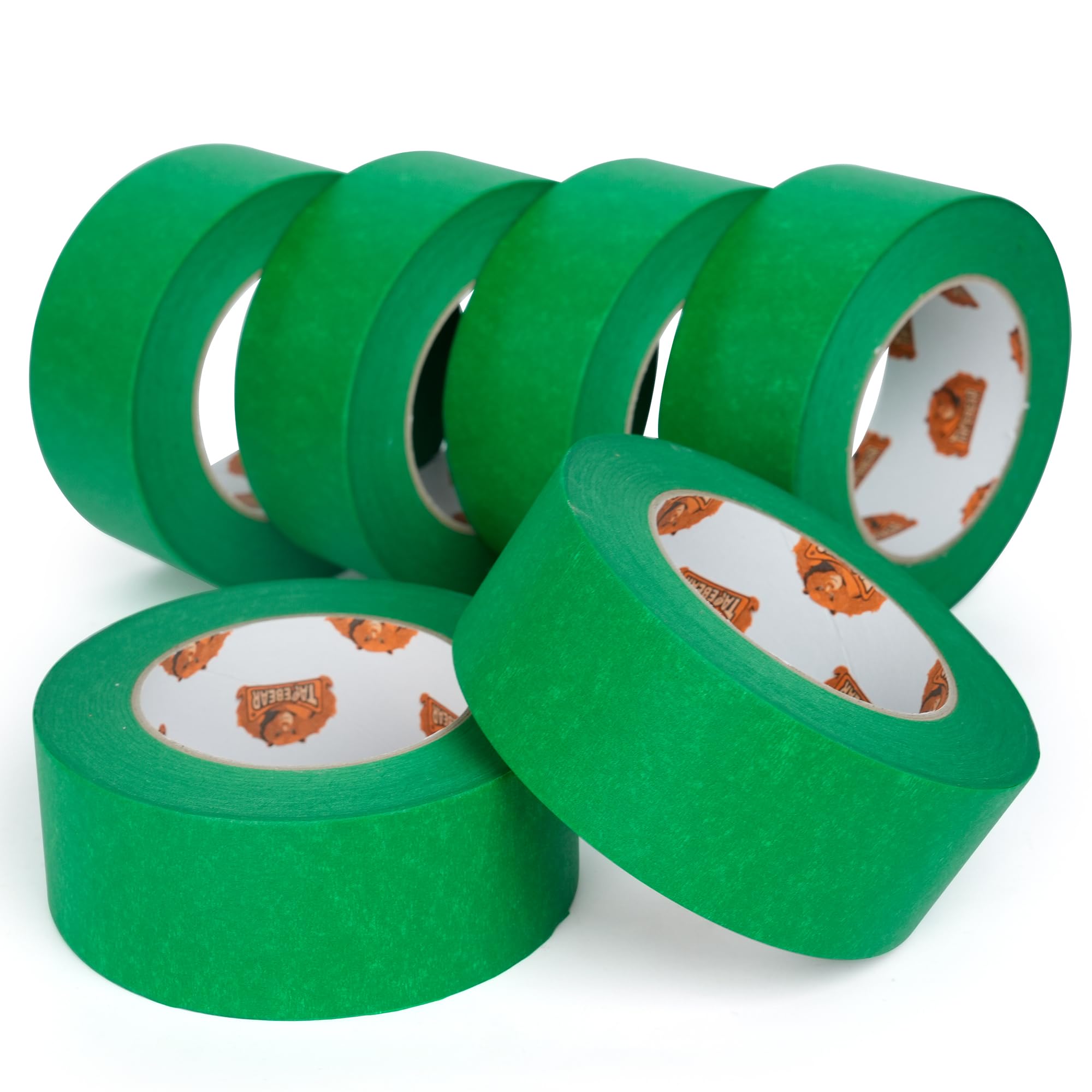 TAPEBEAR Vert Ruban de Masquage 48mm x 55m, 6x Adhésif pour les travaux de peinture et de rénovation, Ruban crêpe pour peindre, vernir, rénover