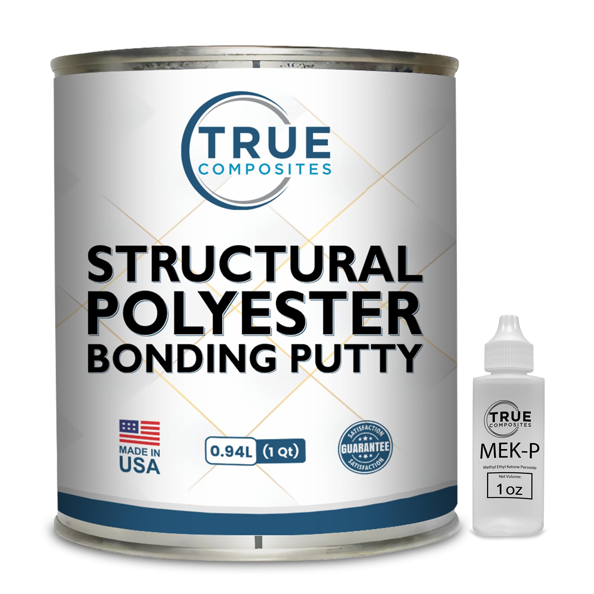 Structural Polyester Bonding Putty - Marine Grade, Fiber Reinforced Filler, Smooth Spreading & Sag Resistant - Ideal for Boat & Automotive Repair on Fiberglass, Wood - Quart Kit