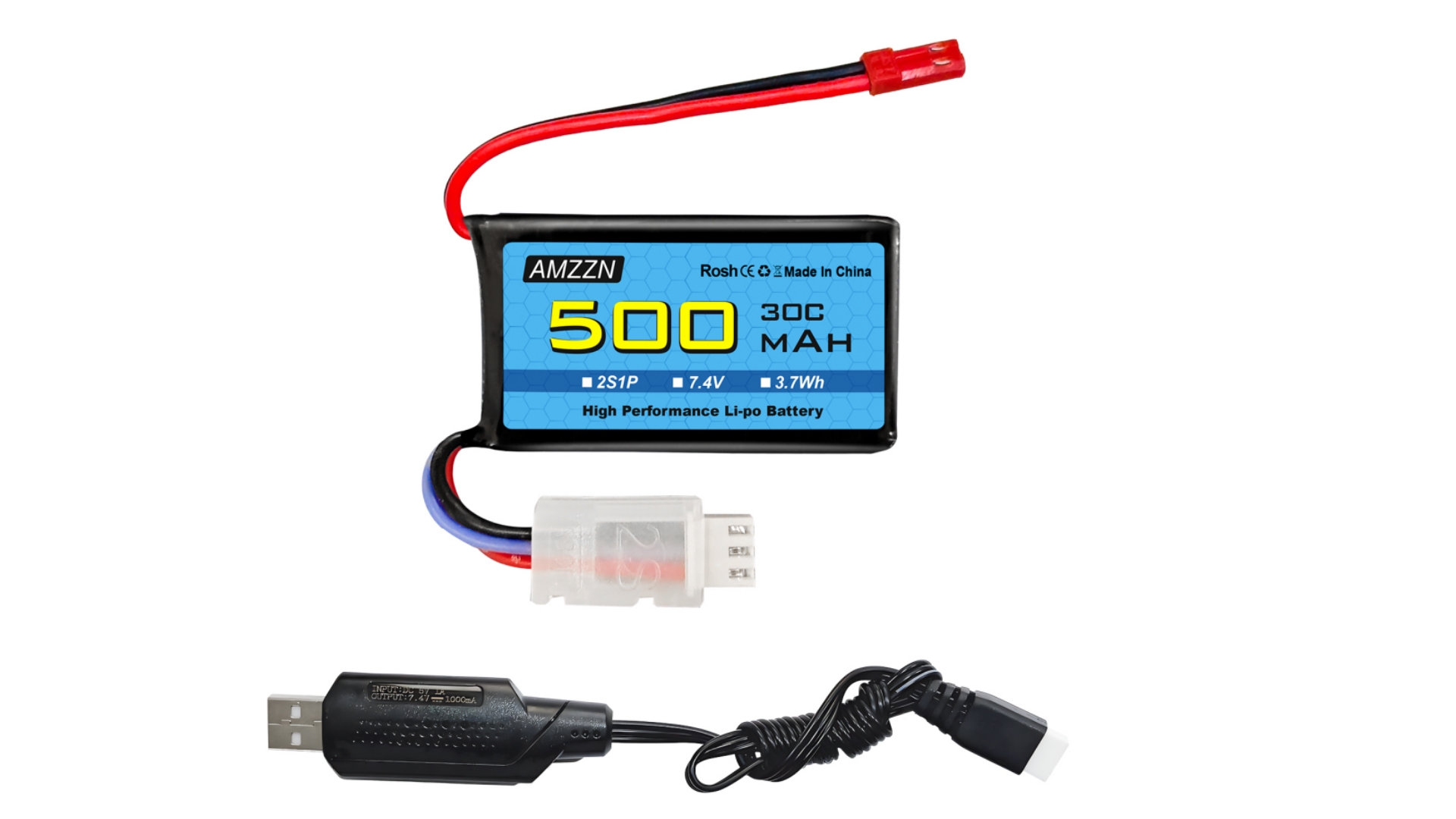 ZYGY 2 stuks 7,4 V LiPo 2S 50C 800 mAh & JST en PH2.0 Plug-accu met 2-in-1 oplader voor SCX24 RC auto, compatibel met de meeste 1/10, 1/16, 1/18, 1/24 RC auto