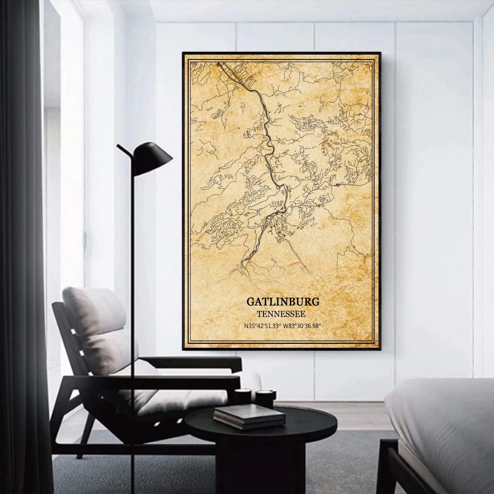TANOKCRS Gatlinburg Tennessee USA Ameryka sztuka ścienna vintage nadruk plakat mapa grafika podróż pamiątka prezent dekoracja domu 50 x 76 cm nieoprawiony