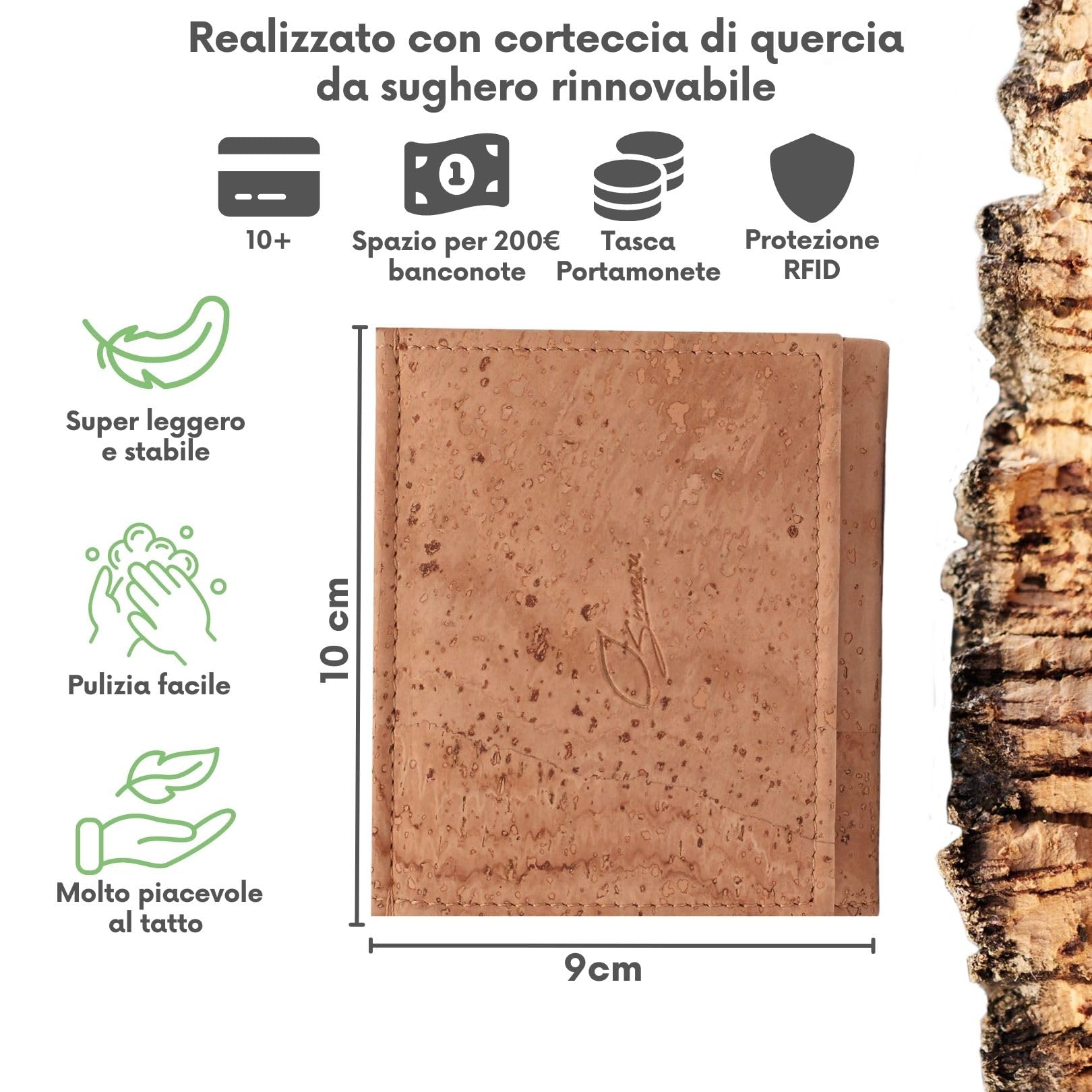Simaru Portafoglio Mini di Sughero con Blocco RFID – Per Uomo e Donna – Portafogli Sottile Vegano e Sostenibile - by (Beige)