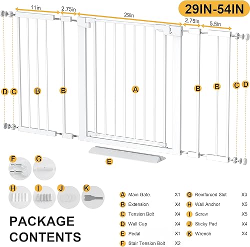 Miniatura 7 de Puerta de bebé de 30 pulgadas de alto para escaleras y puertas, se adapta a aberturas de 29 a 54 pulgadas de ancho, cierre automático, montado a
