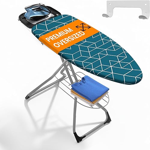 Miniatura 11 de Xabitat Tabla de planchar extra ancha de 60 x 20 pulgadas con ruedas y colgador de pared | Tabla de hierro de metal completo | Carrito de hierro