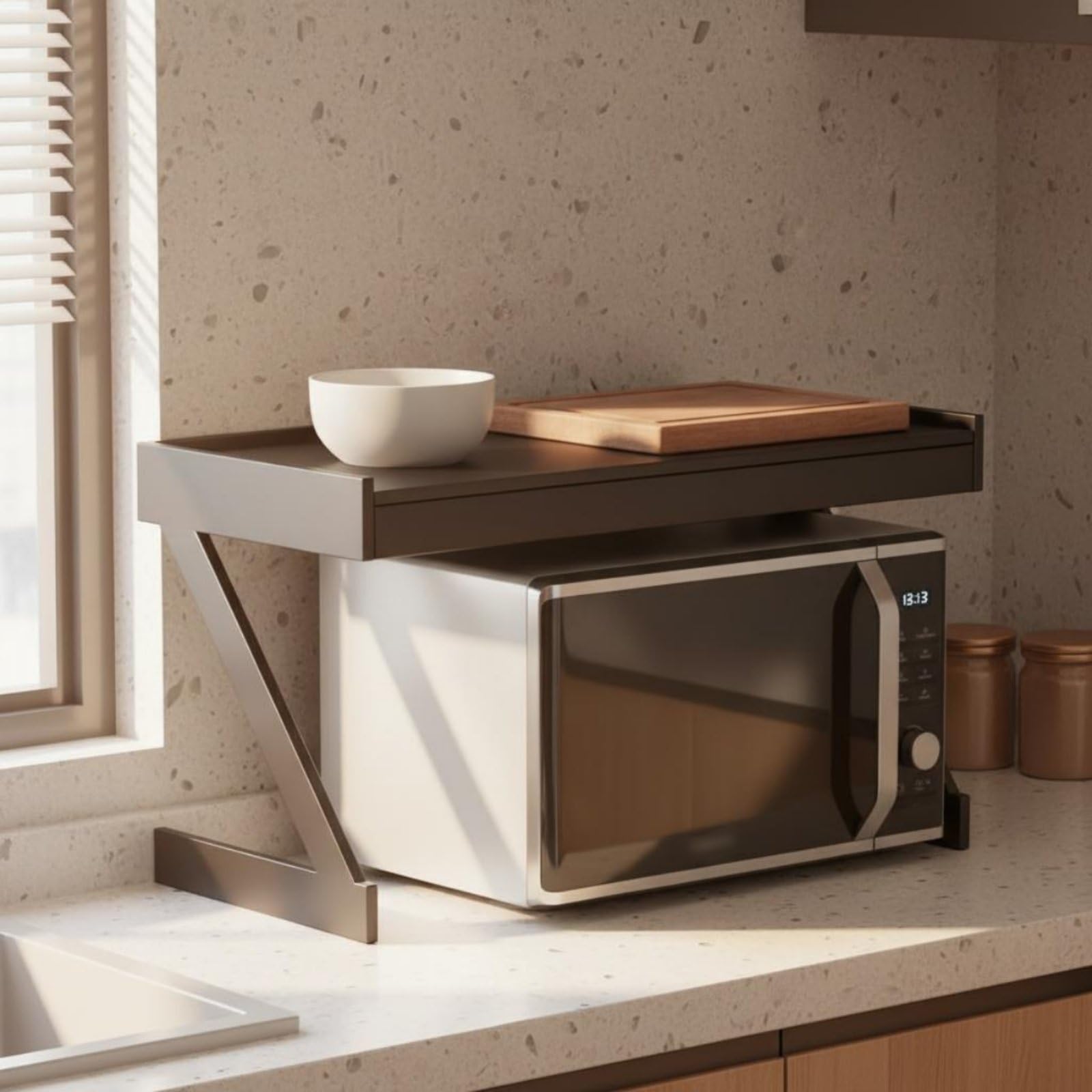 Estante de Microondas de Cocina Estante Organizador Repisa con Cajón Soporte para Horno Microondas Estructura de Acero al Carbono Diseño Vertical con, 50CM