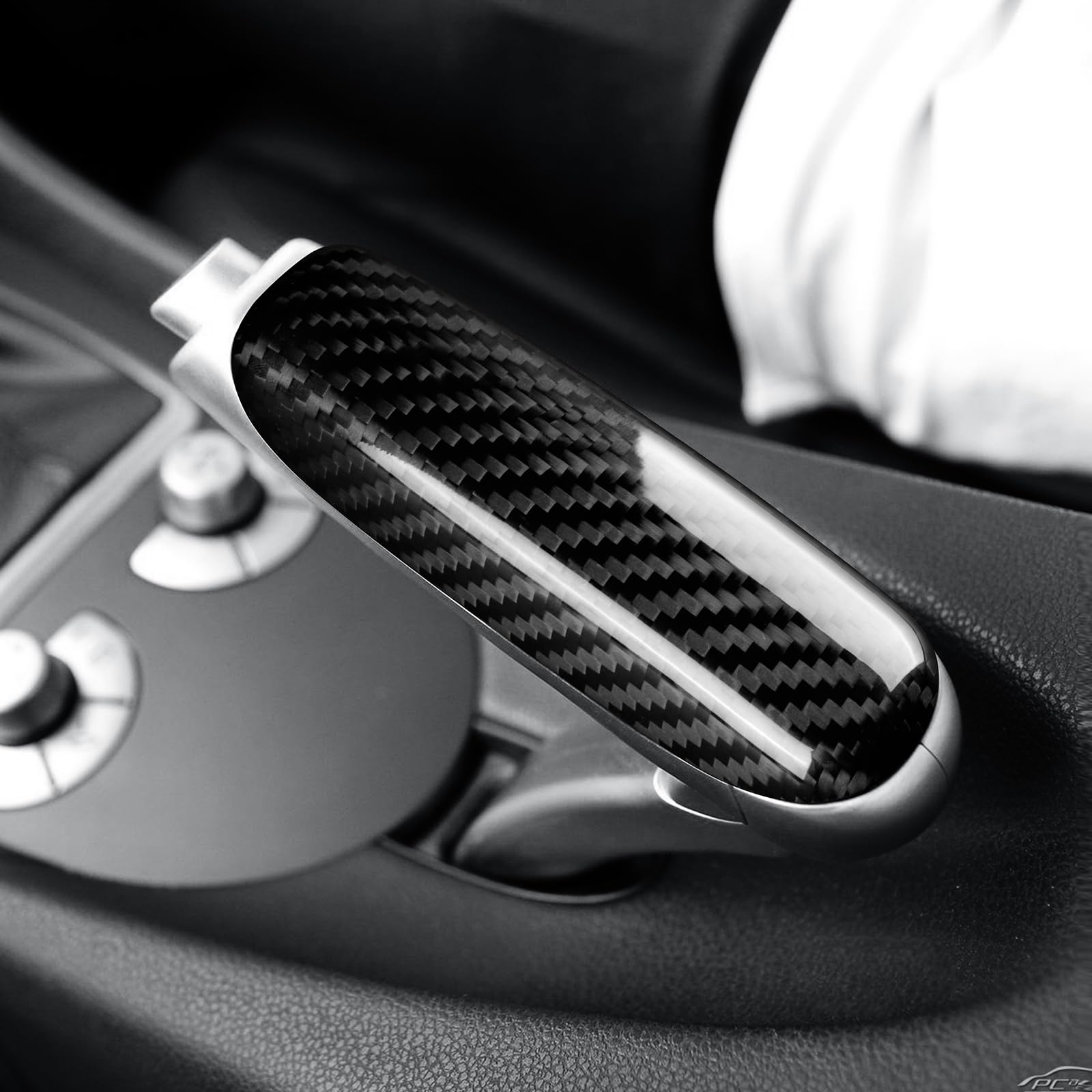 KUNGKIC Hartkohlefaser Auto Mittelkonsole Gangwahlhebel Handbremsgriff Abdeckung Für Mercedes-Benz SLK R171 2004 2005 2006 2007 2008 2009 2010 Schalthebelknauf Getriebegriff Innenbereich Zubehör