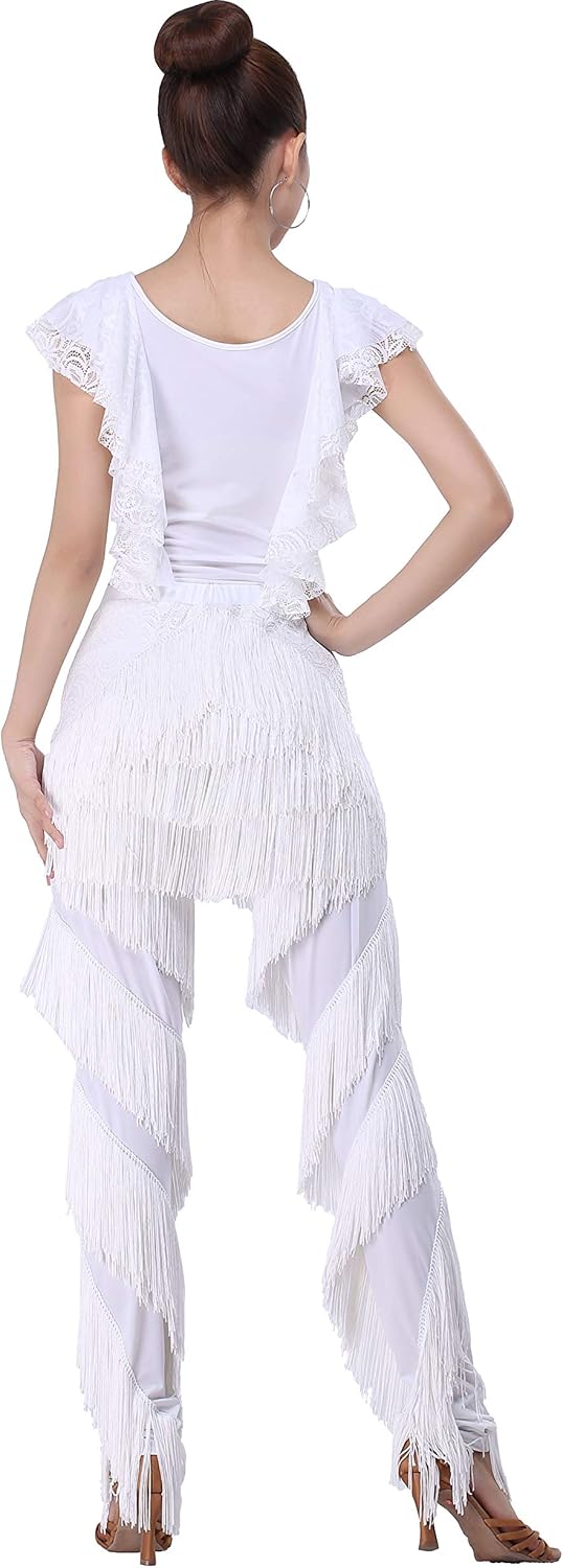 Women's Practice Ballroom Latin Lace Ruffled Dance Shirt Top