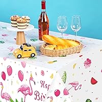 Vista 5 de Mantel rectangular de plástico tropical con diseño de flamenco rosa para decoración de fiesta de cumpleaños, picnic de verano, playa, 3 piezas, 54 x