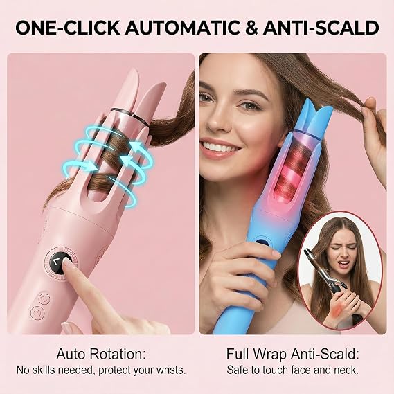 Hair Curler Automatic Rotating with Hair Curler & Straightener -3-In-1Tenazas para Ondas De Cabello -Curling Iron Automatic Hair Curler with Cold Air Styling,3 Temp,Negative Ions, Ceramic Coated