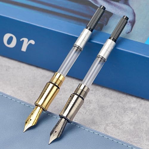 Miniatura 9 de Hongdian N11 - Pluma estilográfica, con revestimiento de titanio, punta suave extrafina, color azul pavo real y diseño geométrico de sarga con