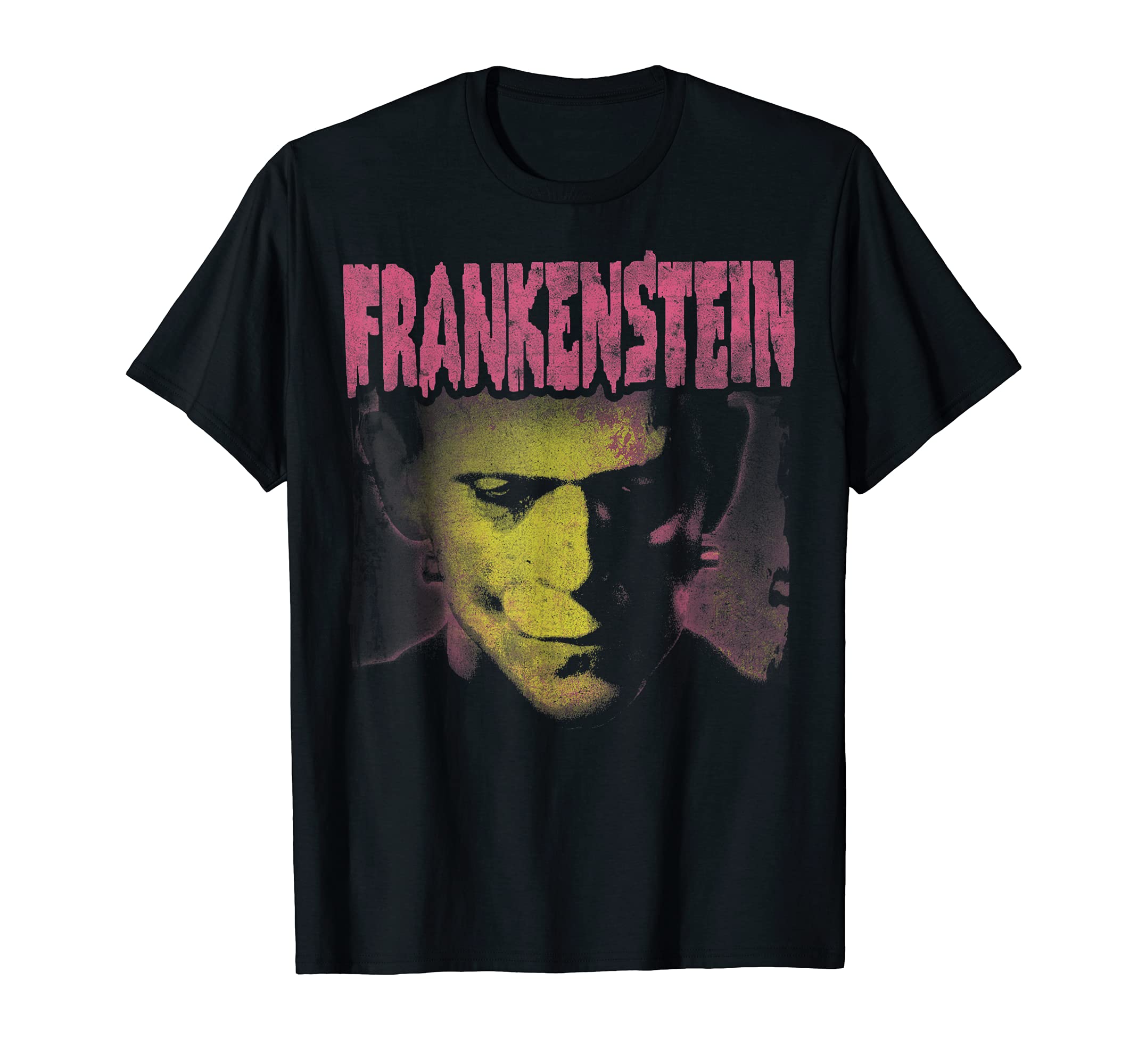 Universal MonstersFrankenstein Pink Splatter Portrait T-ShirtOEKO-TEX STANDARD 100
