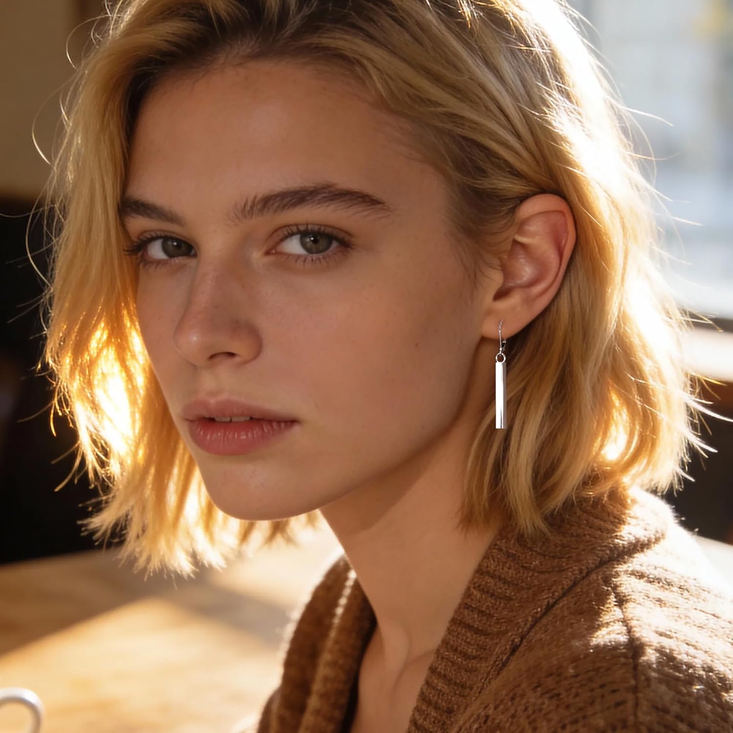 Sterling Silver Dangle Earrings for Women 14K Gold Plated Long Bar Dangle Drop Earrings for Women Trendy Hypoallergenic French Leverback Earings - Image 2