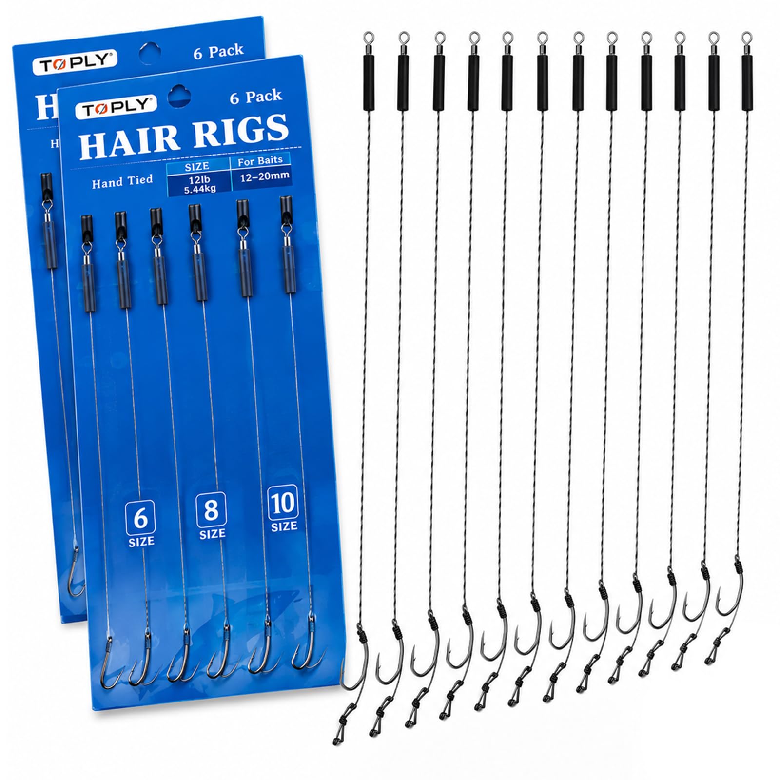 12Pcs Carp Hair Rigs Barbless Curve Shank Hooks Size 6 8 10 Fishing Tackle