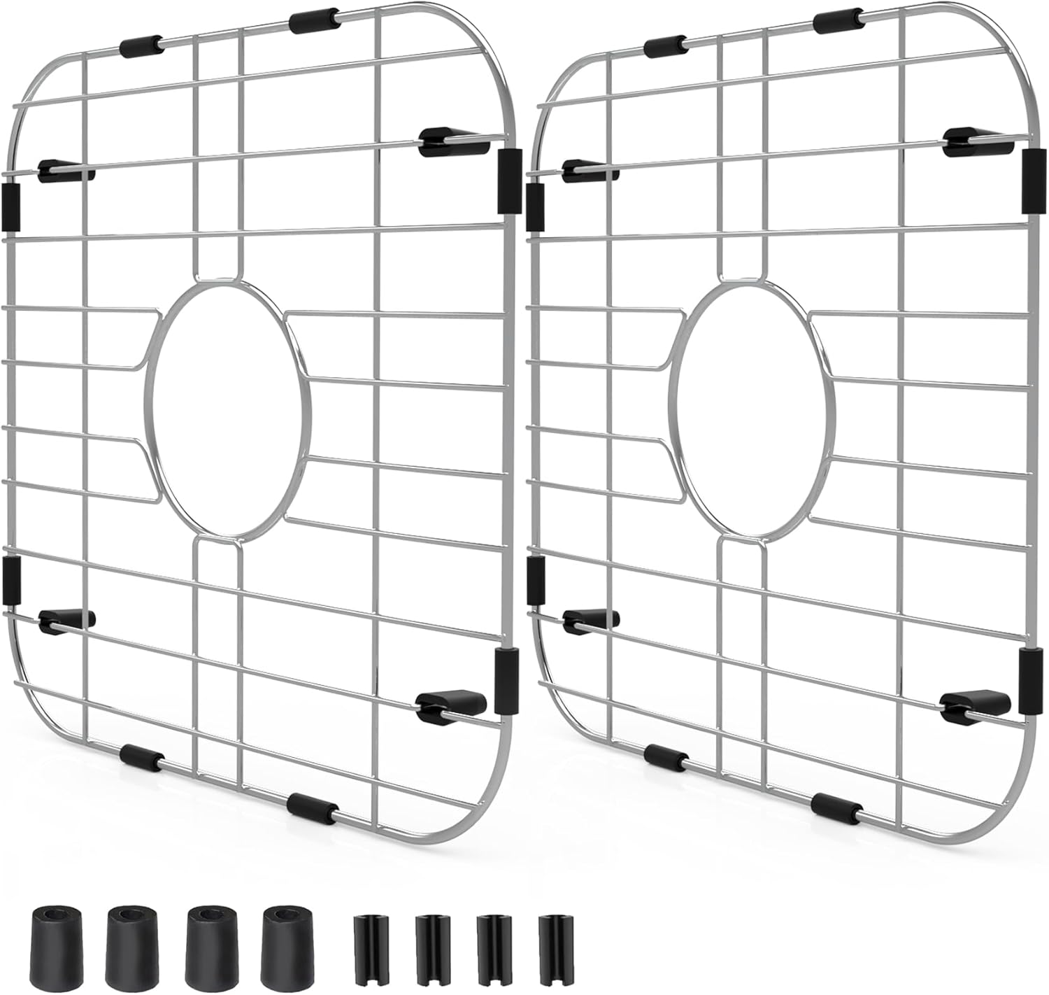 Stainless Steel Sink Protectors for Kitchen Sink,2 Pack 12.25"×11.5" Metal Sink Rack with Center Drain Hole, Kitchen Sinks Protector Grid Sink Grate for Single Bowl Bottom of Kitchen Sinks