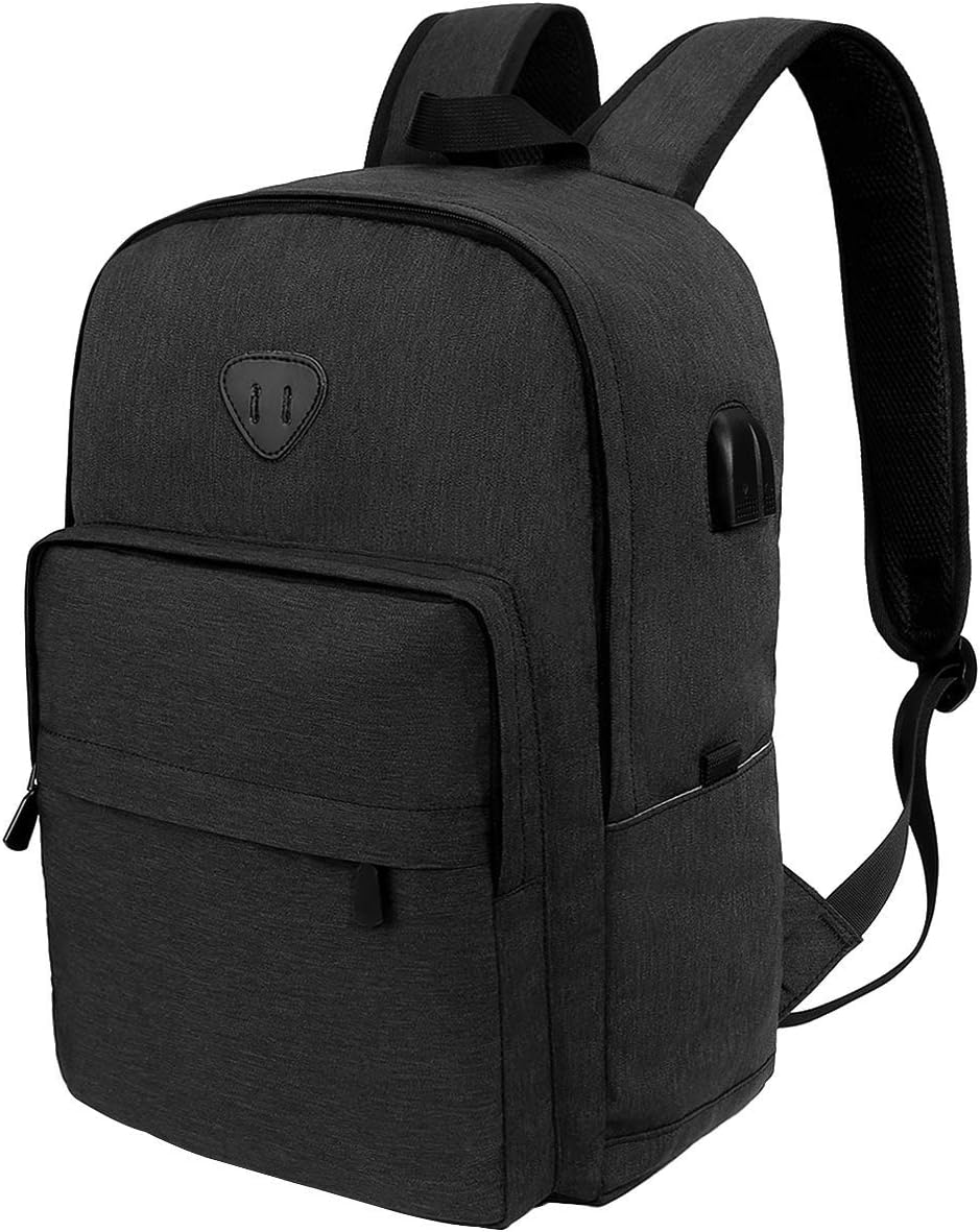 Laptop Backpack, Lightweight Water Resistant School Rucksack Travel Backpack with USB Charging Port and Headphone Jack Fits 15.6" Laptop & Notebook for Men and Women -Black Update