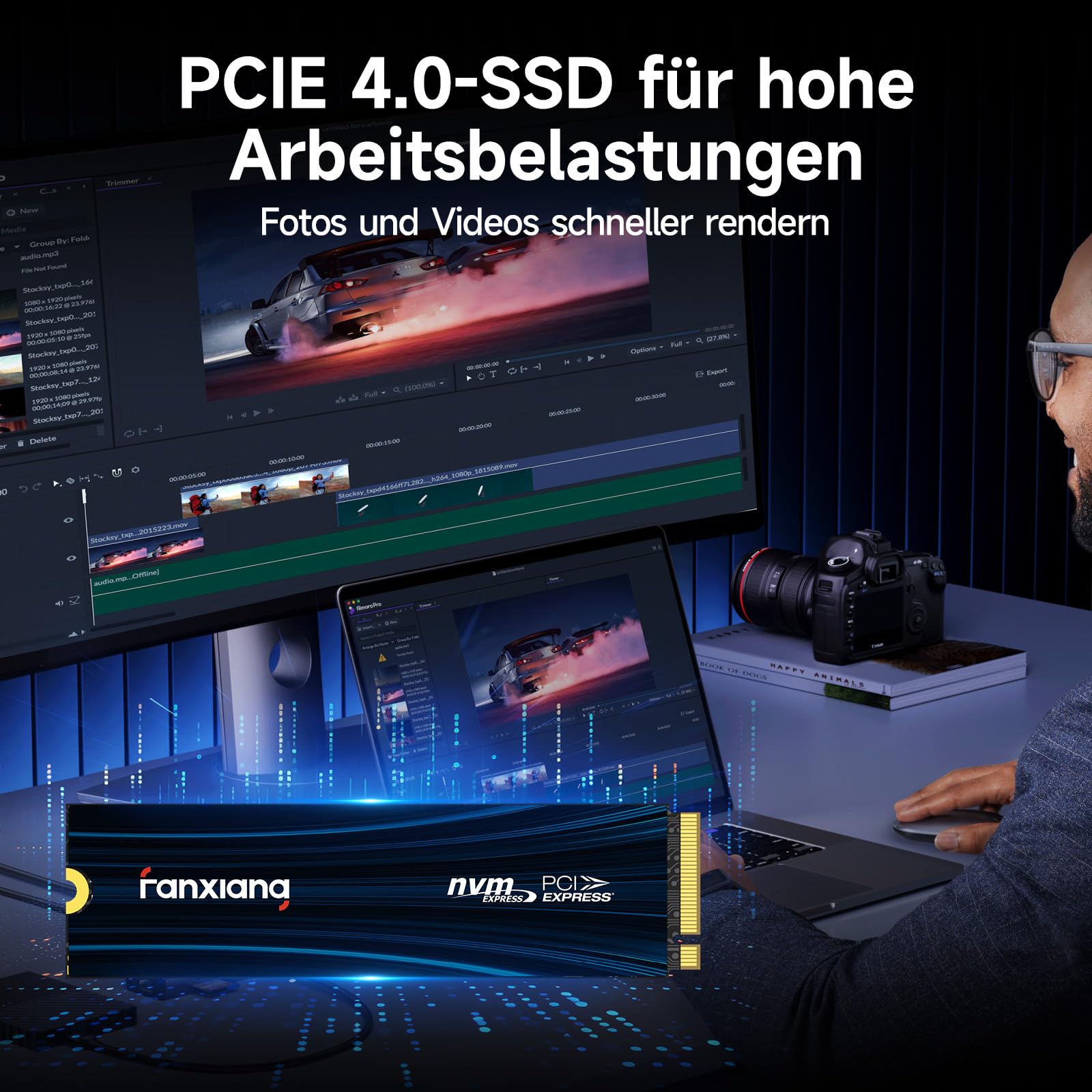 fanxiang NVMe SSD 2TB, M.2 PCIe Gen4x4 Gaming Solid State Laufwerk mit SLC Cache, 7100MB/s Lesen, Interne Festplatte für PC PS5 Laptop Datenübertragung S880E