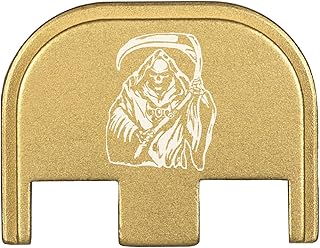 NDZ Performance Rear Slide Cover Plate for Glock 17 19 19X 22 23 26 27 34 45 Gen 5 9MM .40 S&W Laser Engraved Anodized Aluminum in Gold - Grim Reaper 1