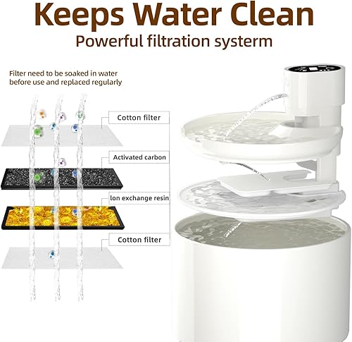 Miniatura 5 de Fuente de agua de cerámica para gatos, fuente de agua automática inalámbrica con 4 filtros para gatos, perros, múltiples mascotas