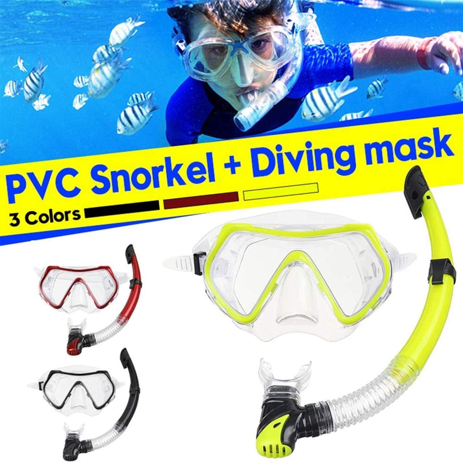 Máscara de Buceo con esnórquel, máscara , visión Amplia, Vidrio Templado, antifugas, Parte Superior Seca, Profesional