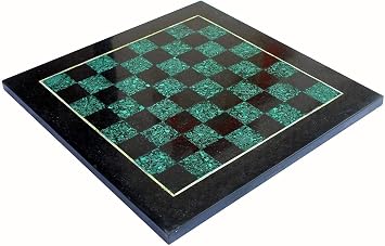 StonKraft - 15" x 15" Collectible Chess Board Without Pieces - Black Natural Stone + Malachite Stone - Appropriate Wooden & Brass Chess Pieces Chessmen Separately Available