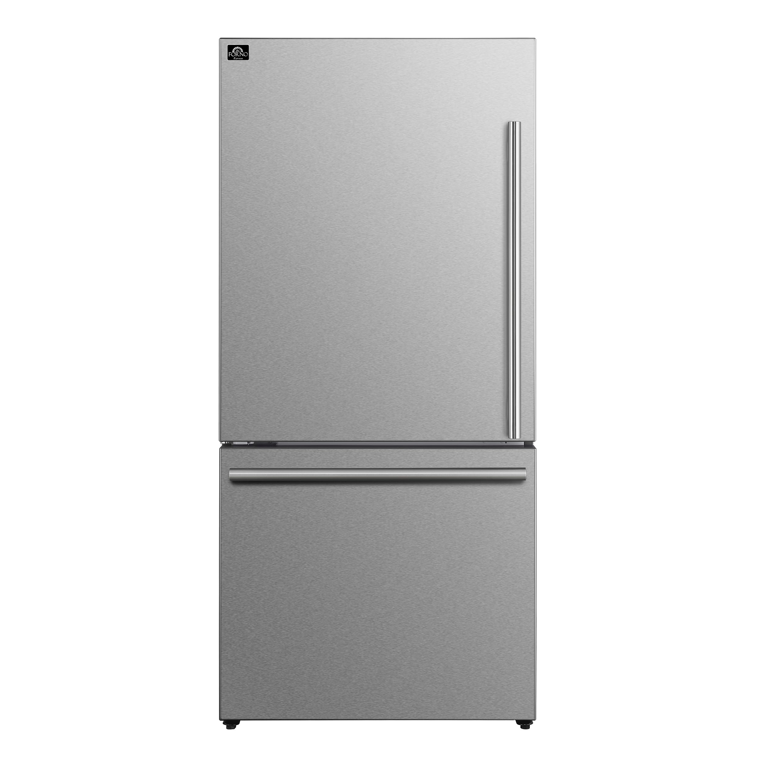 Forno 31" Milano Espresso Refrigerator with Bottom Freezer - 17.2 cu. ft Counter Depth Refrigerator with Touch Control & LED - Stainless Steel Fridge