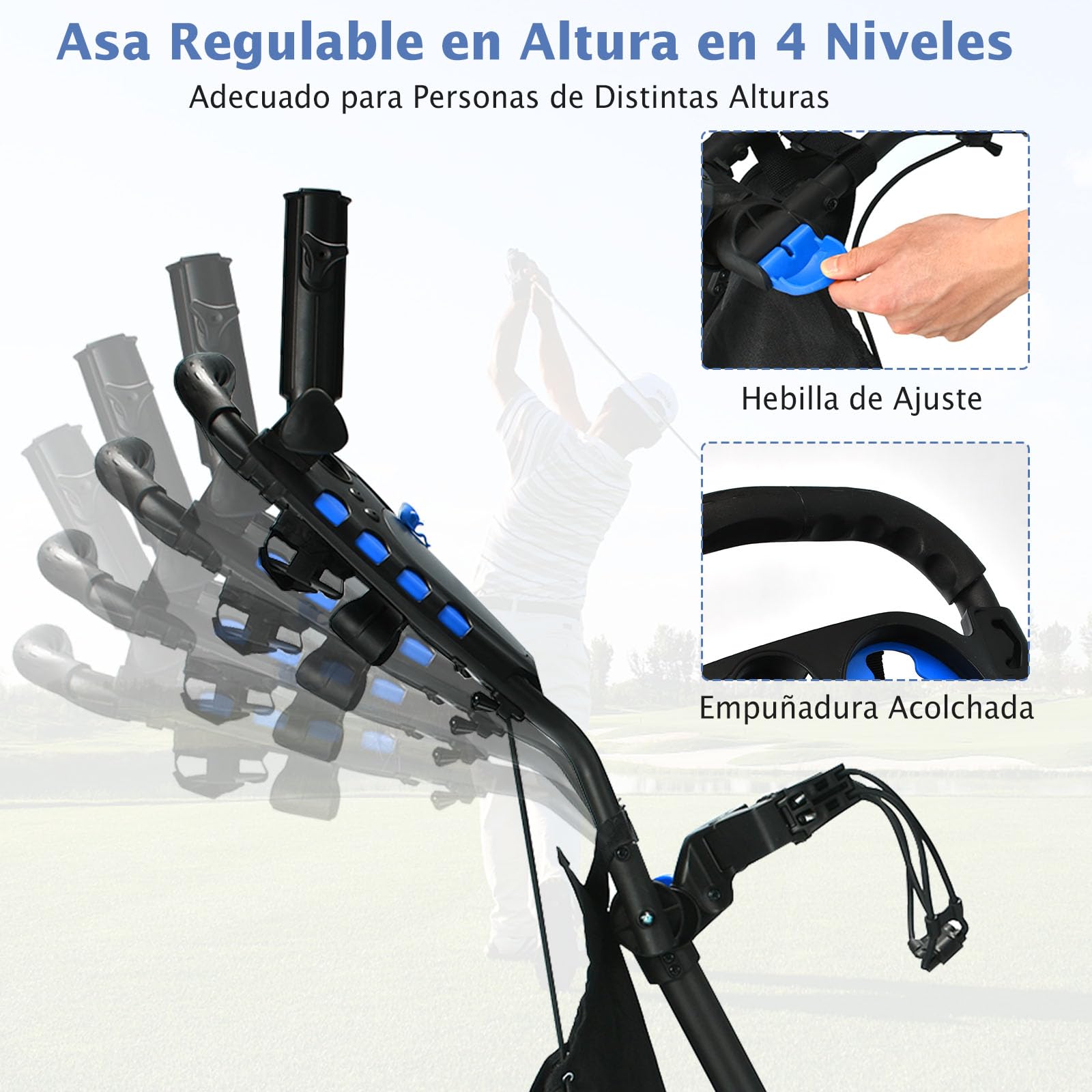 COSTWAY Carrito Golf Plegable 4 Ruedas con Bolsa Impermeable y Freno de Pie