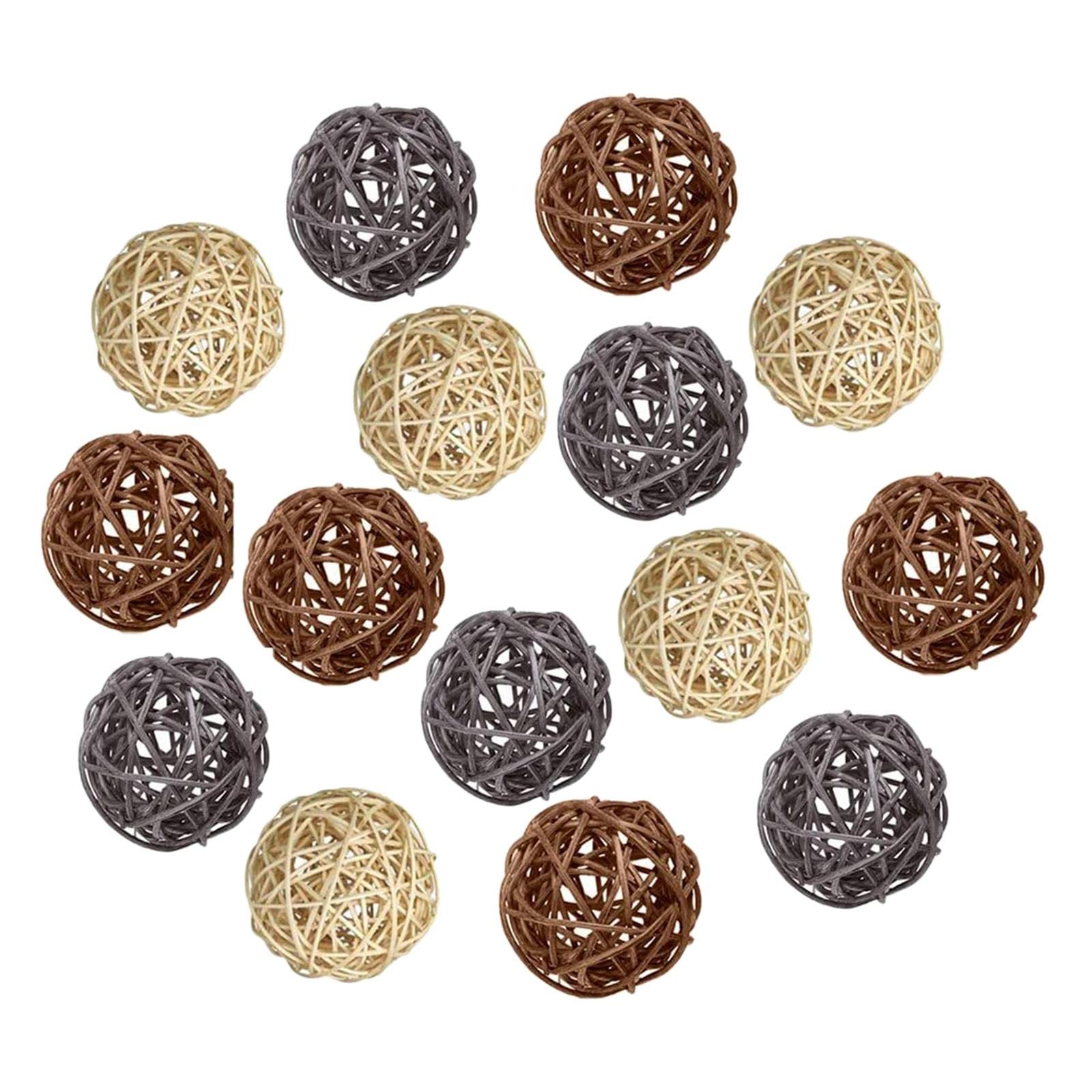 Harilla Natural Gray White15 24/15Pcs Round Wicker Rattan Balls Orbs Crafts Wedding Centerpieces,