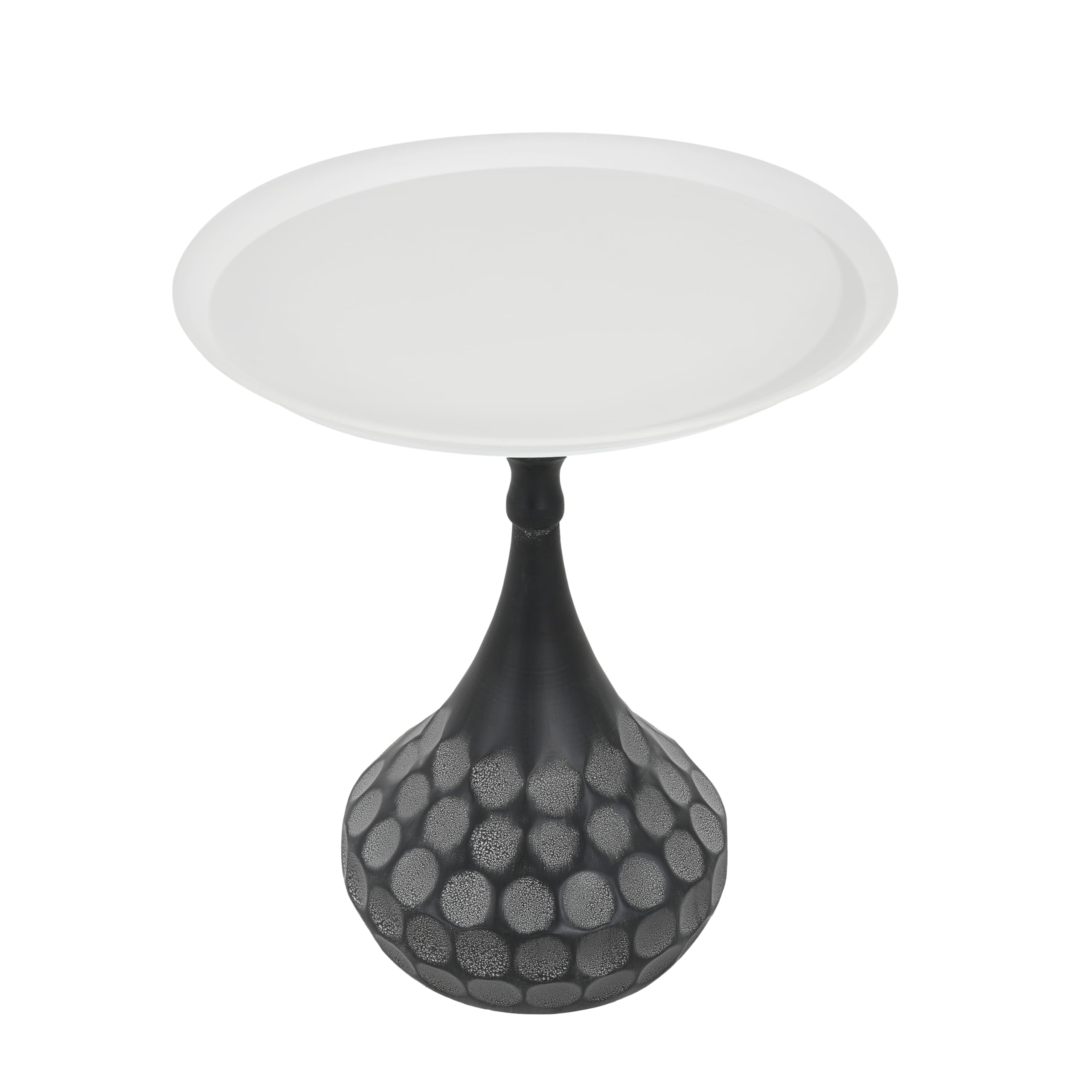 Christopher Knight Home Jorine Accent Side Table, Metal End Table, Round Tabletop, Hand-Hammered Texture Pedestal, Sofa Side Desk, Small Nightstand for Living Room, Easy Assembly, White+Black