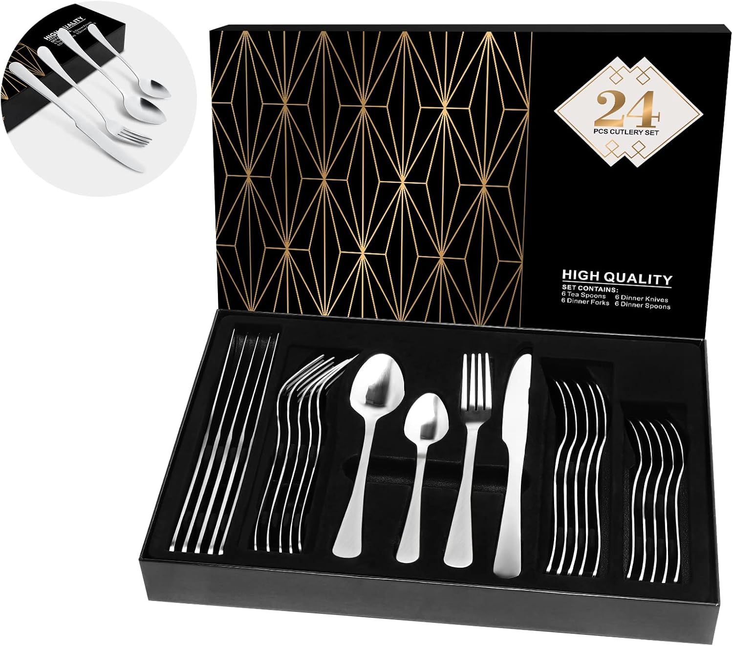 Cutlery Set, Meythway 24 Piece Stainless Steel Flatware Set, Silverware