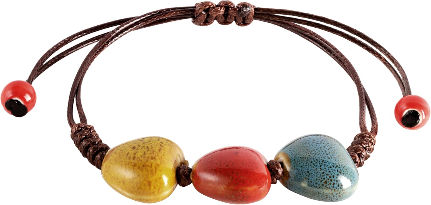 MINACHI Bohemian Colorful Ceramic Bead Adjustable Cord Bracelet, Boho Hippie Summer Jewelry Gift for Women