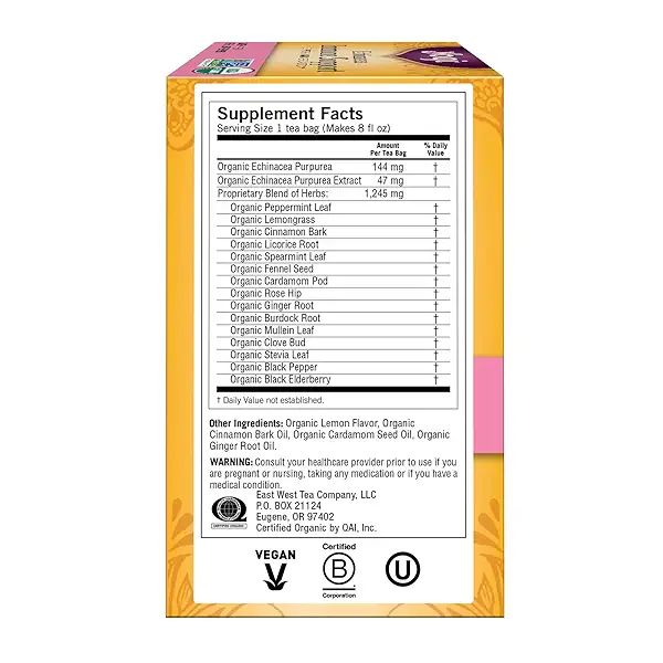 Yogi Echinacea Immune Support Organic Tea, Caffeine-Free, Vegan Friendly, Kosher, USDA Certified Organic, Non-GMO, 16 Tea Bags 2