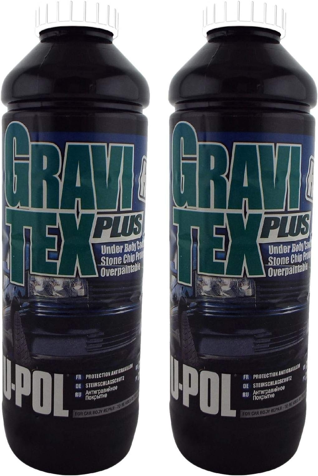 U-Pol White Professional Stone Chip Protector 2 x 1 Litre Underbody, Vehicle Stone Chip Protection Primer Can be Over Painted