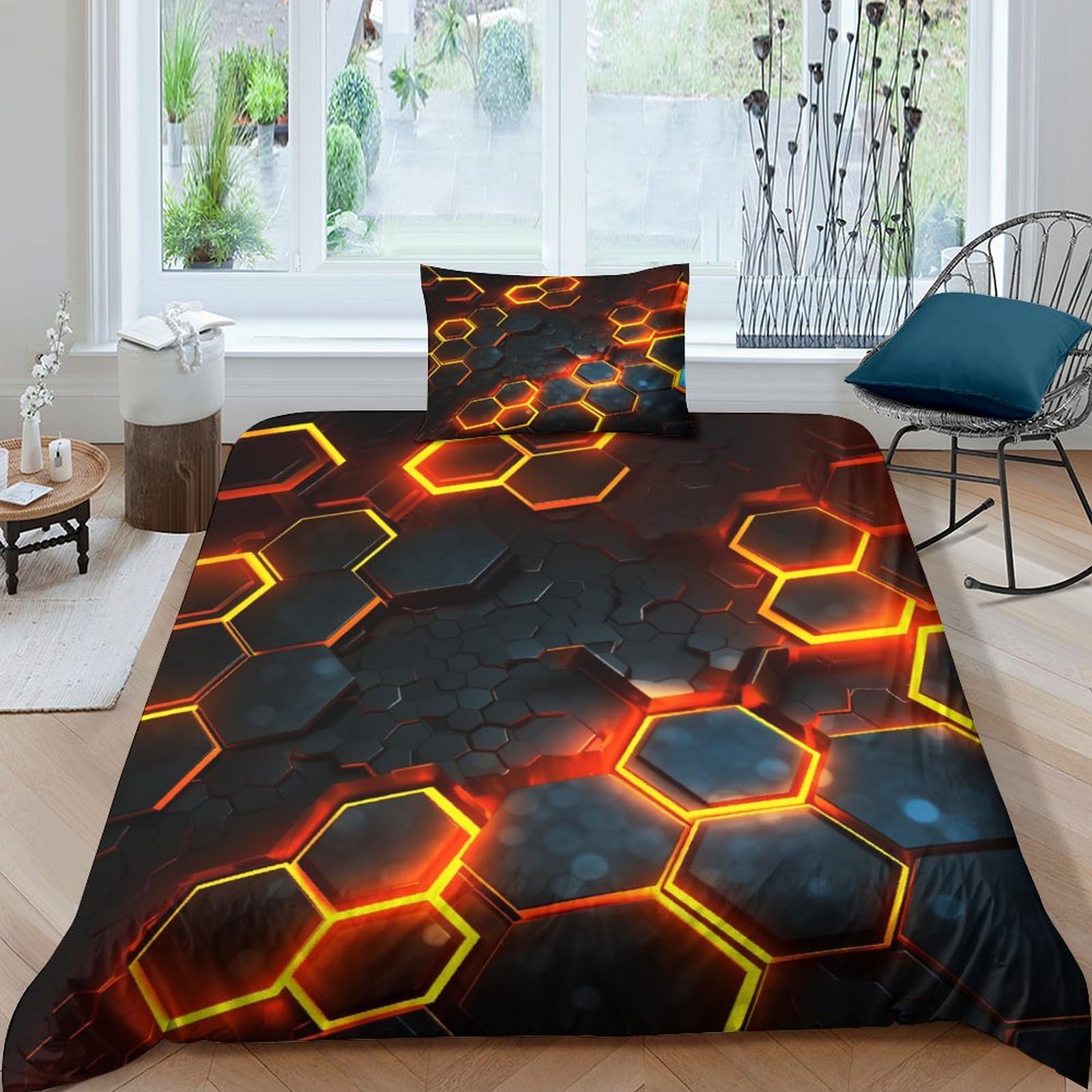 Housse de couette futuriste 3D pour chambre d'ado moderne parure de lit graphique en microfibre