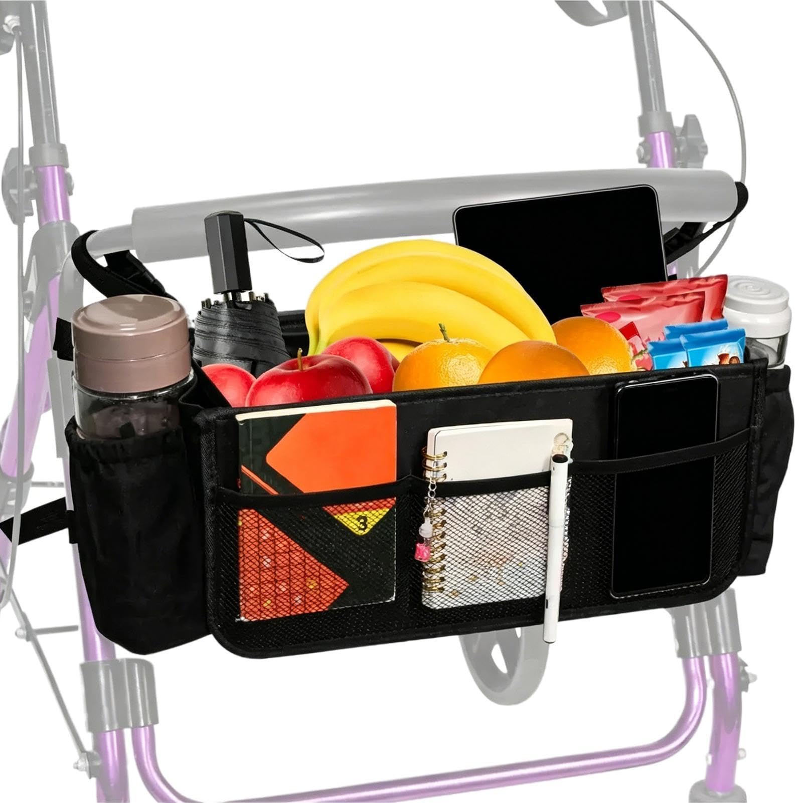 Borsa Rollator | Portatile Grande Capacità Impermeabile | Borsa Portaoggetti Deambulatore | Ideale per Anziani, Uscite, Shopping, Viaggi, Passeggiate in Ambienti Interni ed Esterni e Camminate Quotidi