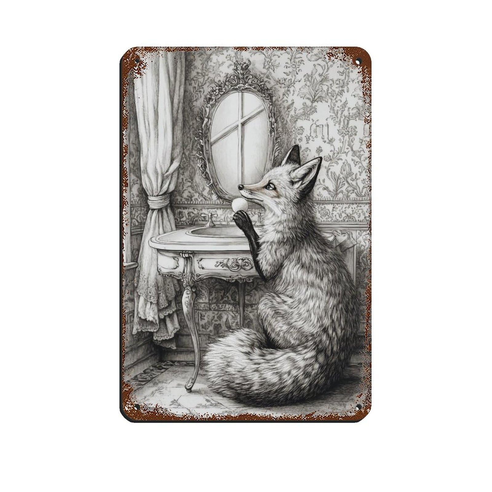 Vintage Fox in Victorian Room Retro Poster Metal Tin Sign Chic Art Retro Iron Painting Bar People Cave Cafe Family Garage Poster Wall Decoration 8x12inch(20x30cm)