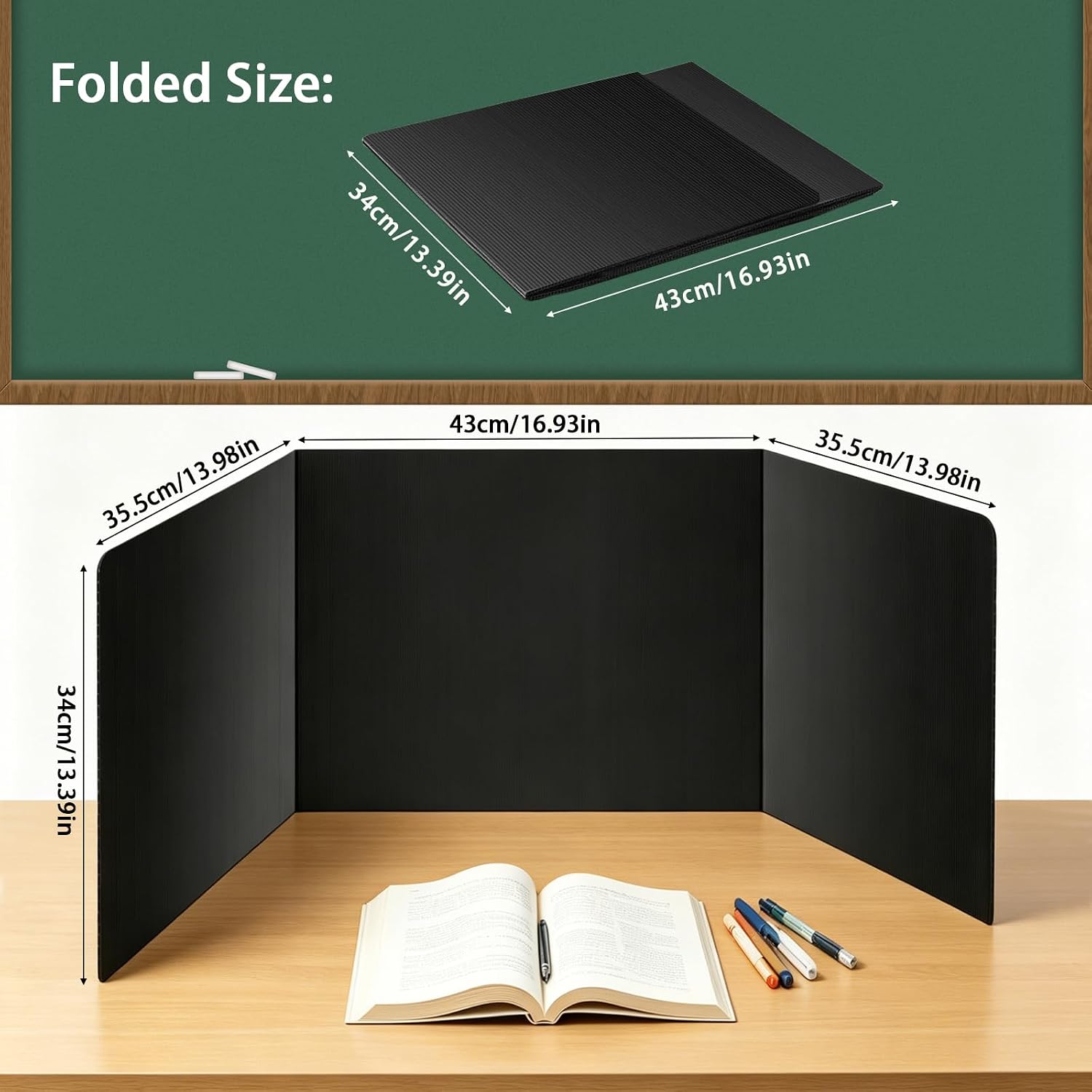 24 Pack Desk Dividers Privacy Panel Folders for Students, Plastic Shields Waterproof Durable Study Board, Easy to Clean Desk Separator Classroom Office Supplies with Extra Labels (Black, 24 Pack)