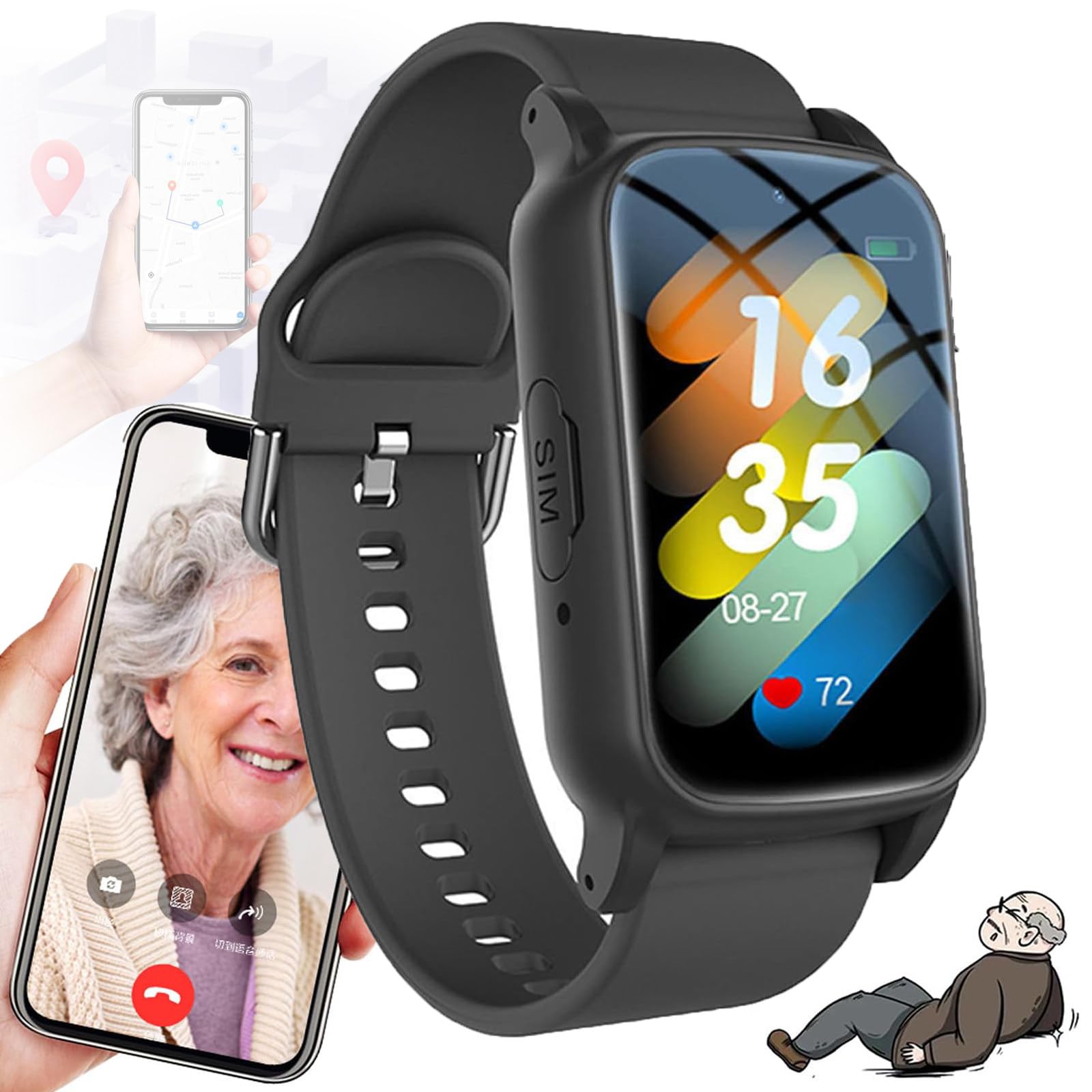 Orologio GPS anti-caduta con pulsante SOS, monitoraggio della salute, funzione telefono HD, risposta automatica, design impermeabile