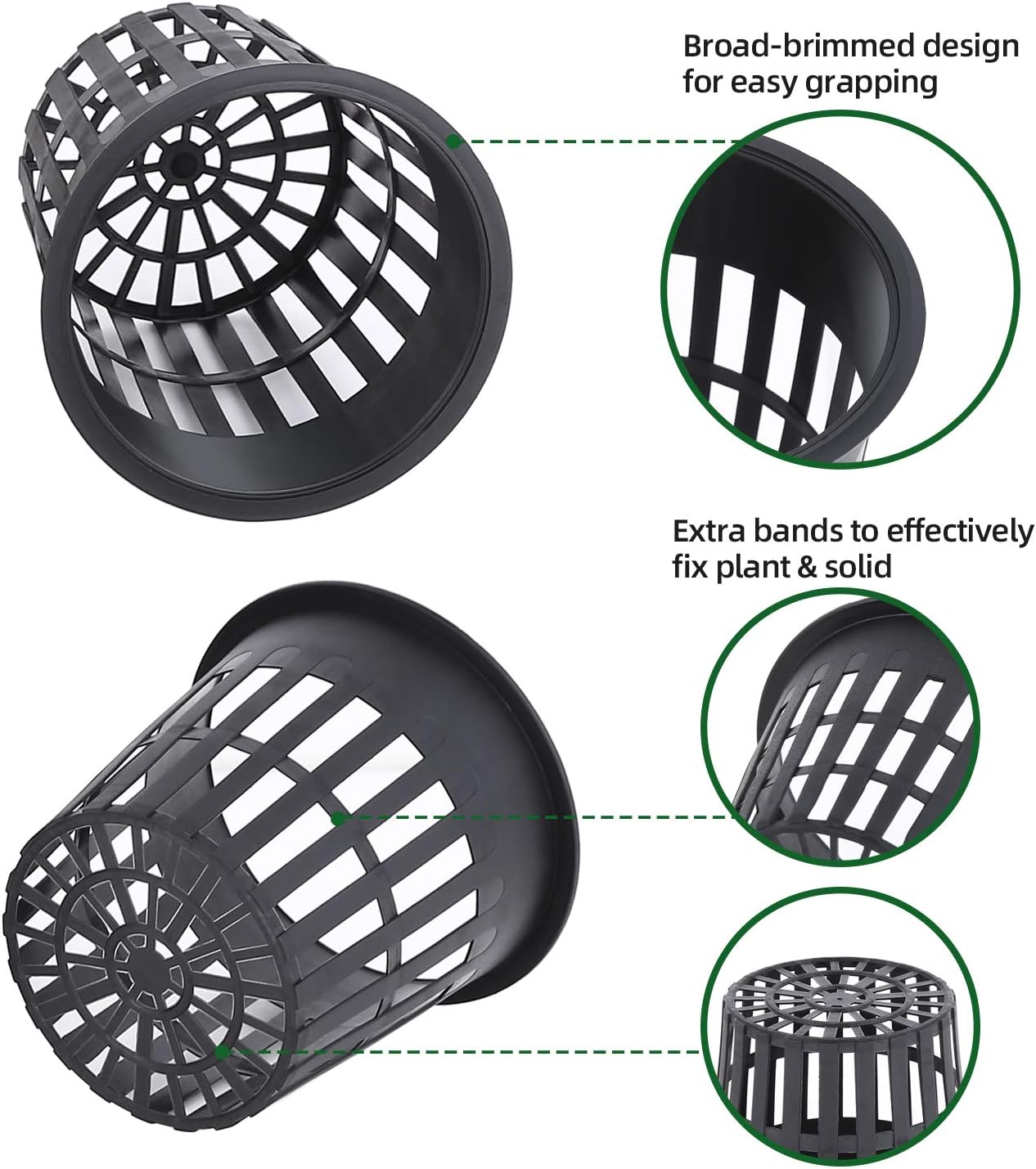 Ohuhu 4 Inch 25 Pack Net Pots Net Cups, Heavy Duty Plastic Net Pot with Wide Rim Design, Resilient Garden Slotted Mesh Cup with Black Pen & 25 PCS Plant Labels, Durable Bucket Baskets for Hydroponics