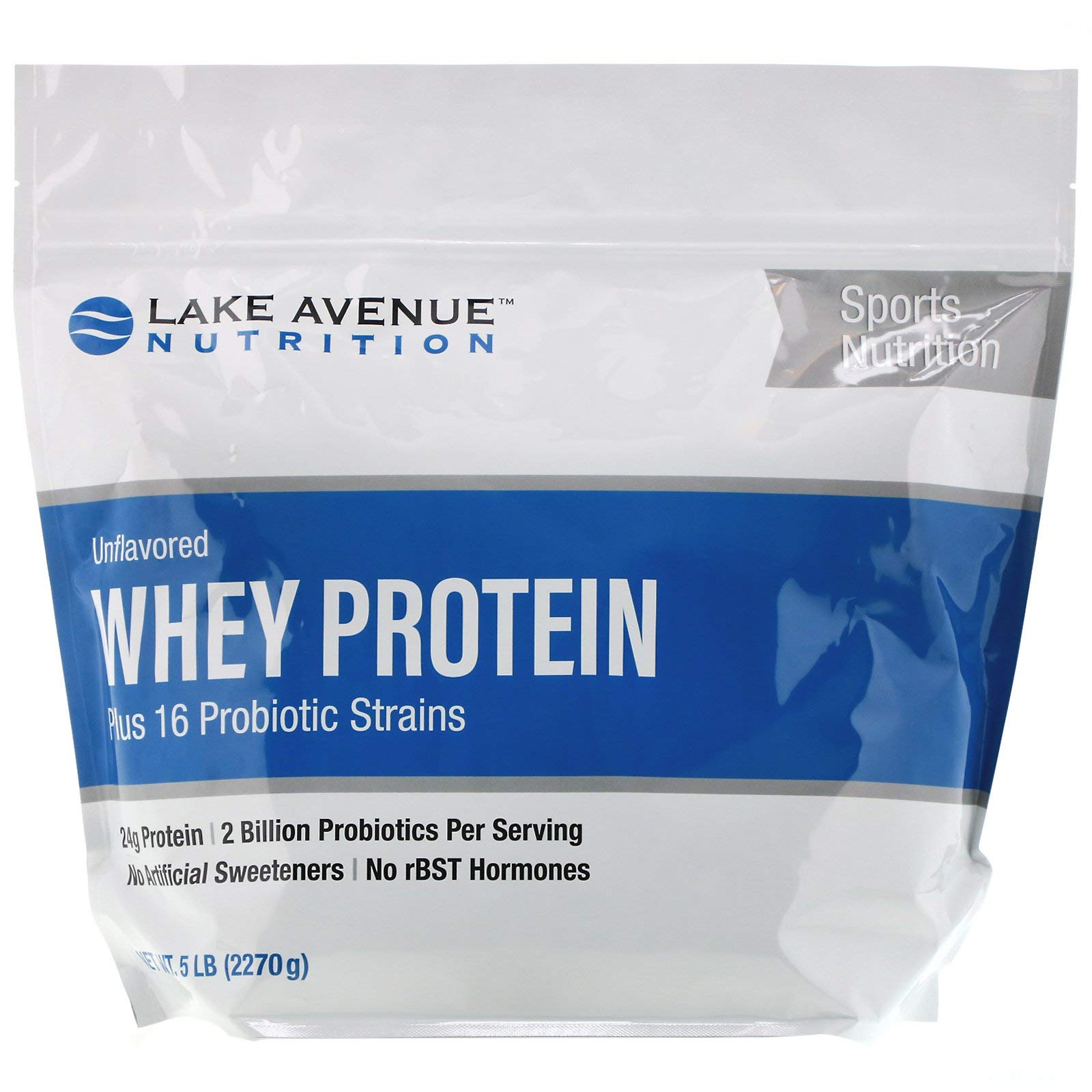 Lake Avenue Nutrition Whey Protein Plus Probiotics and Enzymes, Unflavored, 5 lb (2.27 kg)