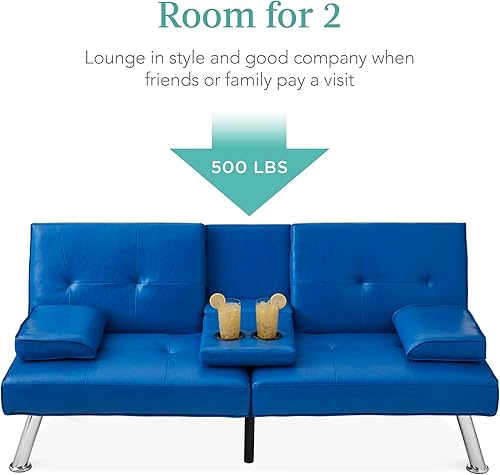 Miniatura 19 de Futón sofá cama para entretenimiento Best Choice Products, moderno, se dobla y reclina, muebles, con posavasos Negro -,Azul,Borgoña,amarillo