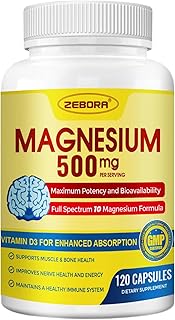 10-in-1 Magnesium Complex Supplement, Magnesium Glycinate 500mg with Citrate & Malate, Chelated High Absorption Plus Vitamin D3 & Zinc - for Nerve, Muscle & Bone Support - 120 Capsules