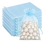G2PLUS Blue Organza Bags 4x6 in, 100PCS Drawstring Organza Bags, Sheer Mesh Jewelry Pouches, Baby Blue Sheer Candy Pouches for Baby Shower, Bridal Shower, Wedding Party Favors
