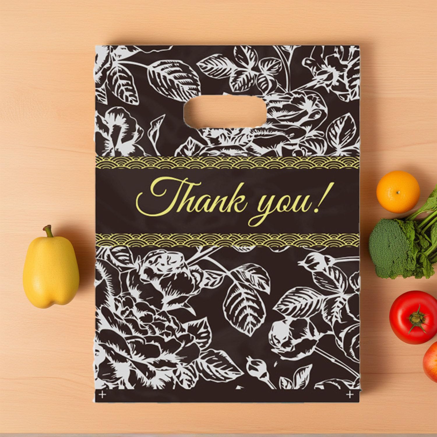 Joyhey 100 Stück 19,8 x 30 cm Kunststoff-Merchandise-Beutel, Einkaufstaschen, Boutique-Taschen mit gestanzten Griffen – Thank You-4