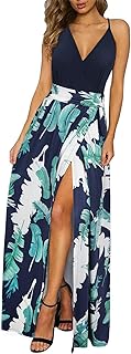 Women Summer 2025 Maxi Dress Vacation Floral Spaghetti Strap Spring Casual Boho Split Beach Long Flowy Sundress
