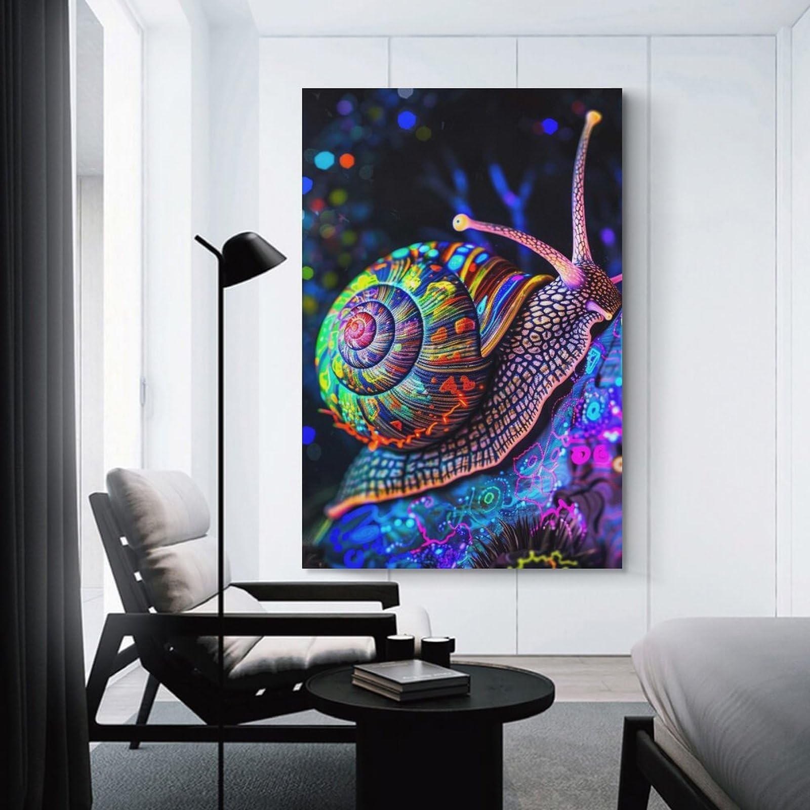 Junmoney Unframe-Style-19 Neon Snail Canvas Wall Picture, 24X36inch(60X90cm), For Living Room, Bedroom Or Apartment Walls, Decorative Artwork For Empty Walls