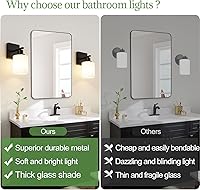 Vista 2 de Juego de 2 apliques de pared para baño, luces de tocador modernas negras con pantalla de vidrio blanco, lámpara de pared de baño para espejo