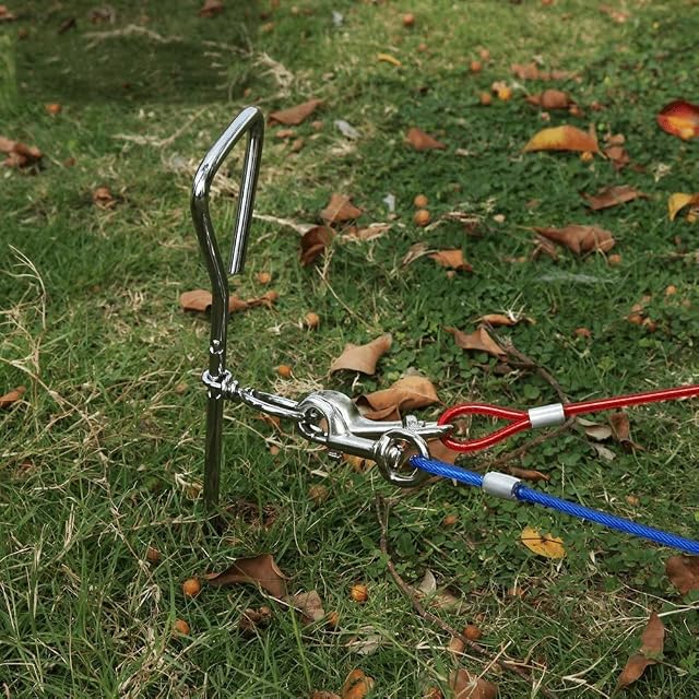 Foto 5 de 5 de CHUANGOU 5m Correa Cable para Perros，Correa Perro Metal Amarre，para pequeñas Mascotas Medianas y Grandes（Azul）