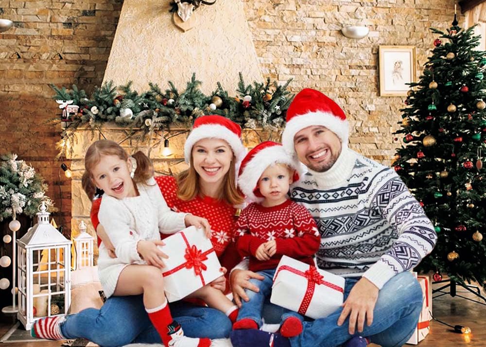 3x2m Sfondo Natale Camino di Natale Albero di Natale Regalo Fotografia Sfondo Famiglia Bambini Ritratto Photoshoot Inverno Vacanze Capodanno Compleanno Decorazioni Festa Banner Photo Booth Props