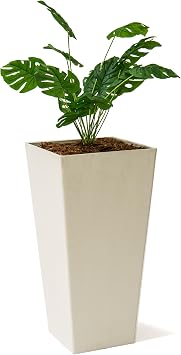 XBrand 30 in. Tall Tapered Square Self-Watering Planter, Modern Indoor/Outdoor Matte White Plant Pot with Drainage Insert Tray for Patio Garden Decor
