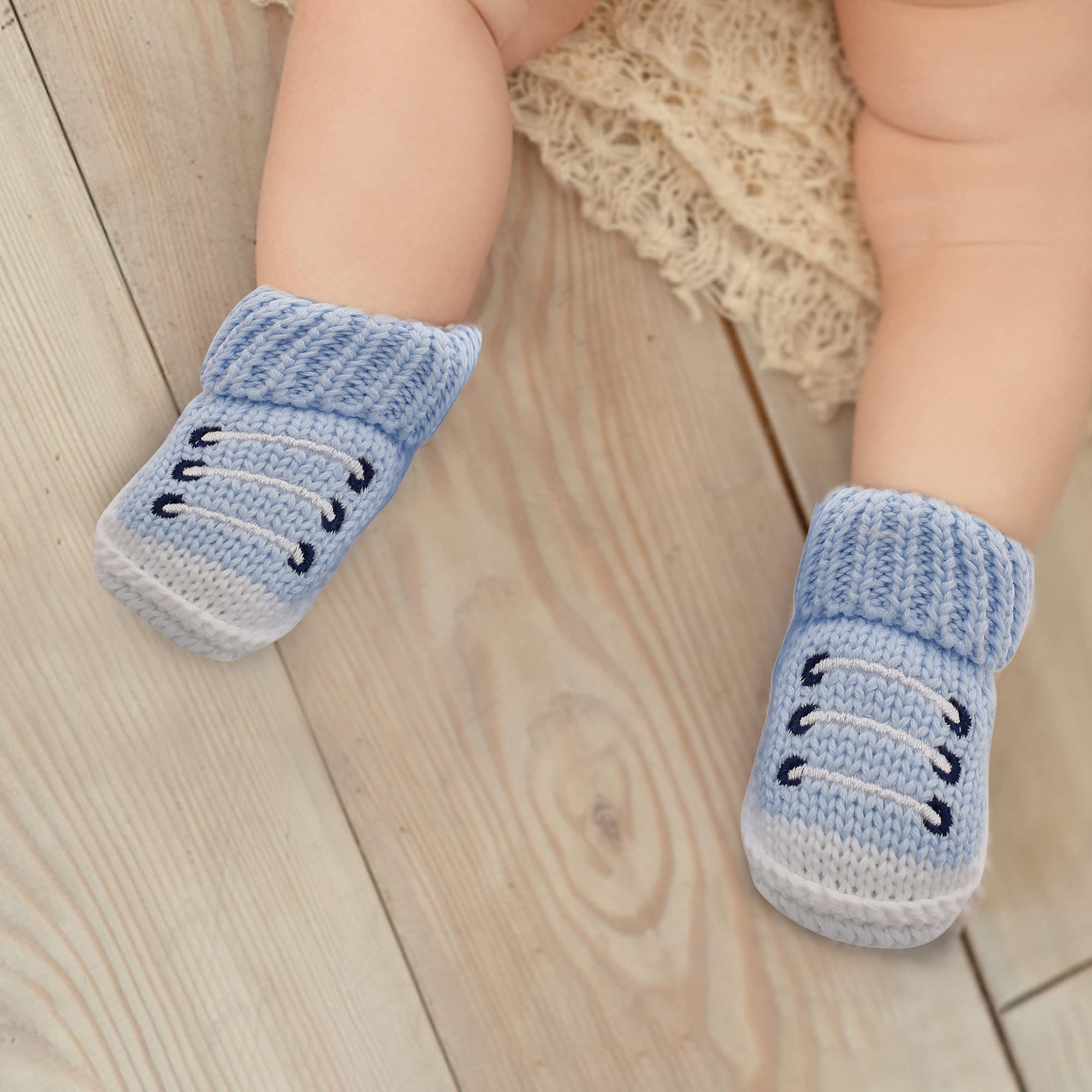 BabyMoo Socks Booties Baby Sock for Newborn Kids. (Blue/White) - Image 2 thumbnail